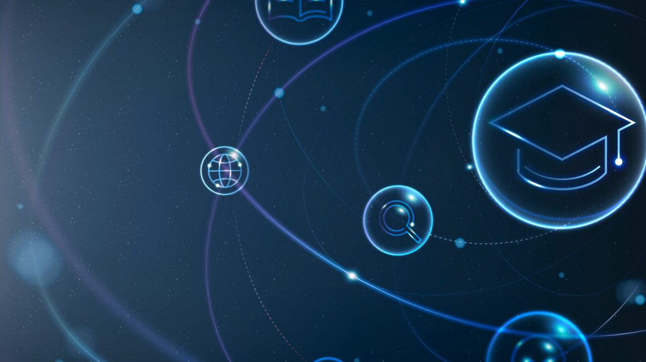 Education technology futuristic background vector in gradient blue digital remix